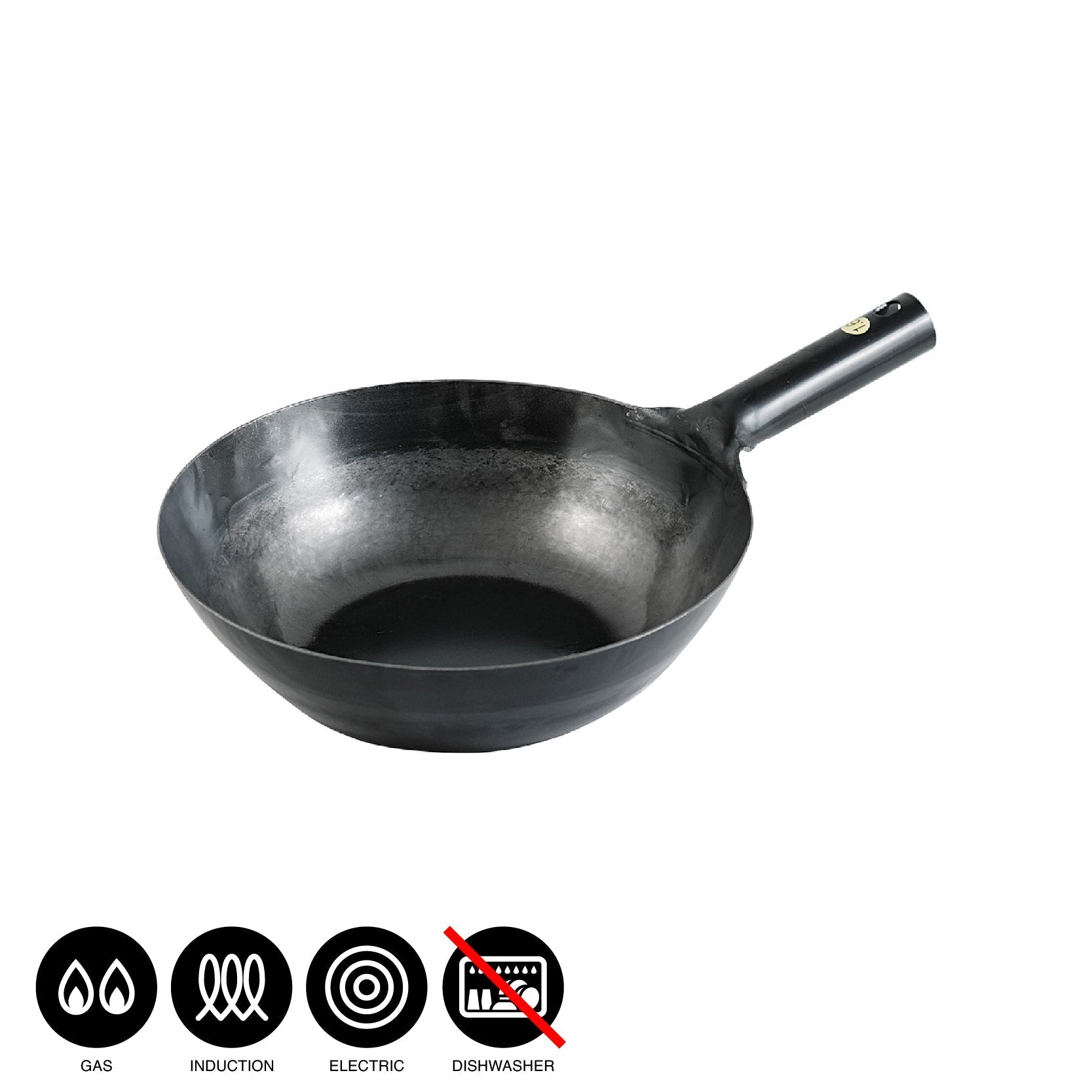 Hammered flat bottomed single handle wok  / 270 - 300mm